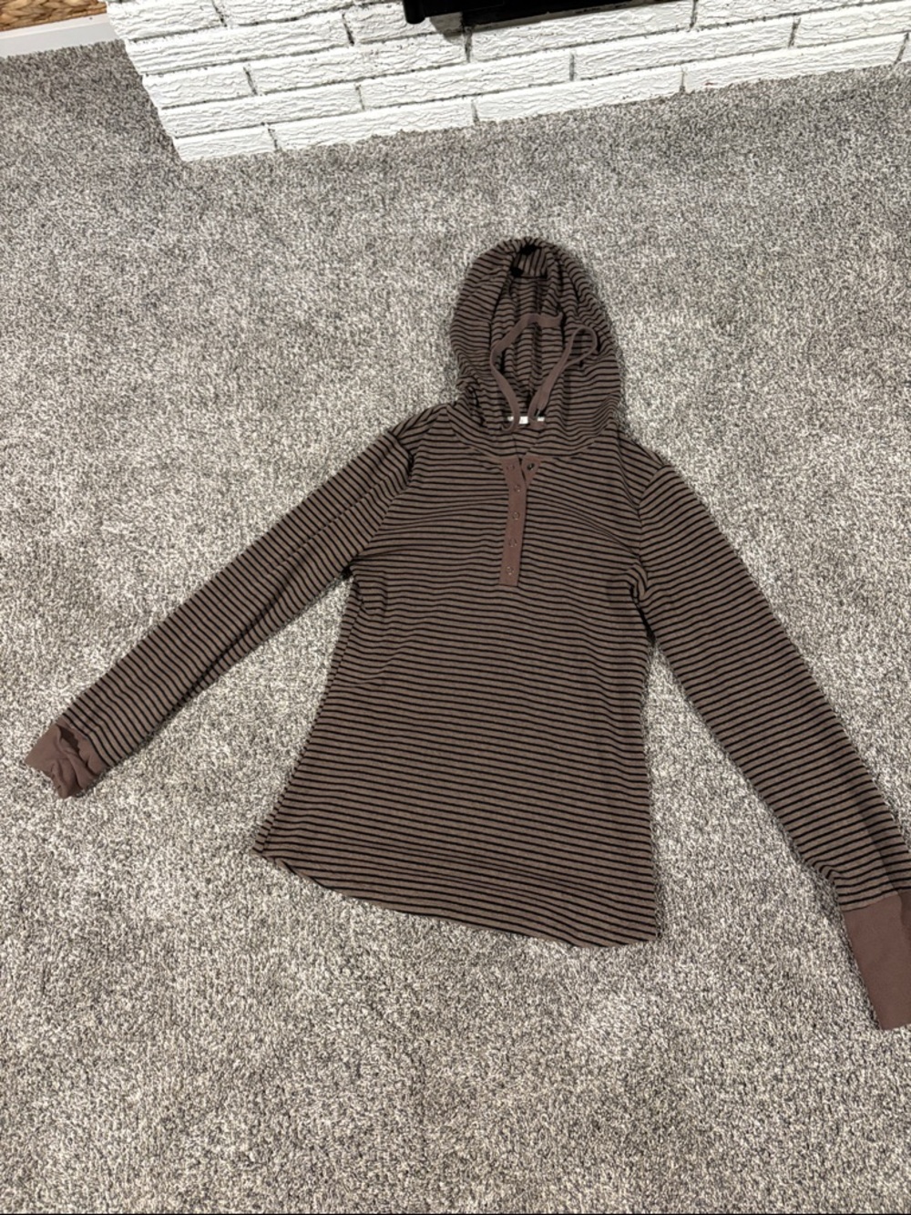 Striped Brown Hooded Henley Pullover